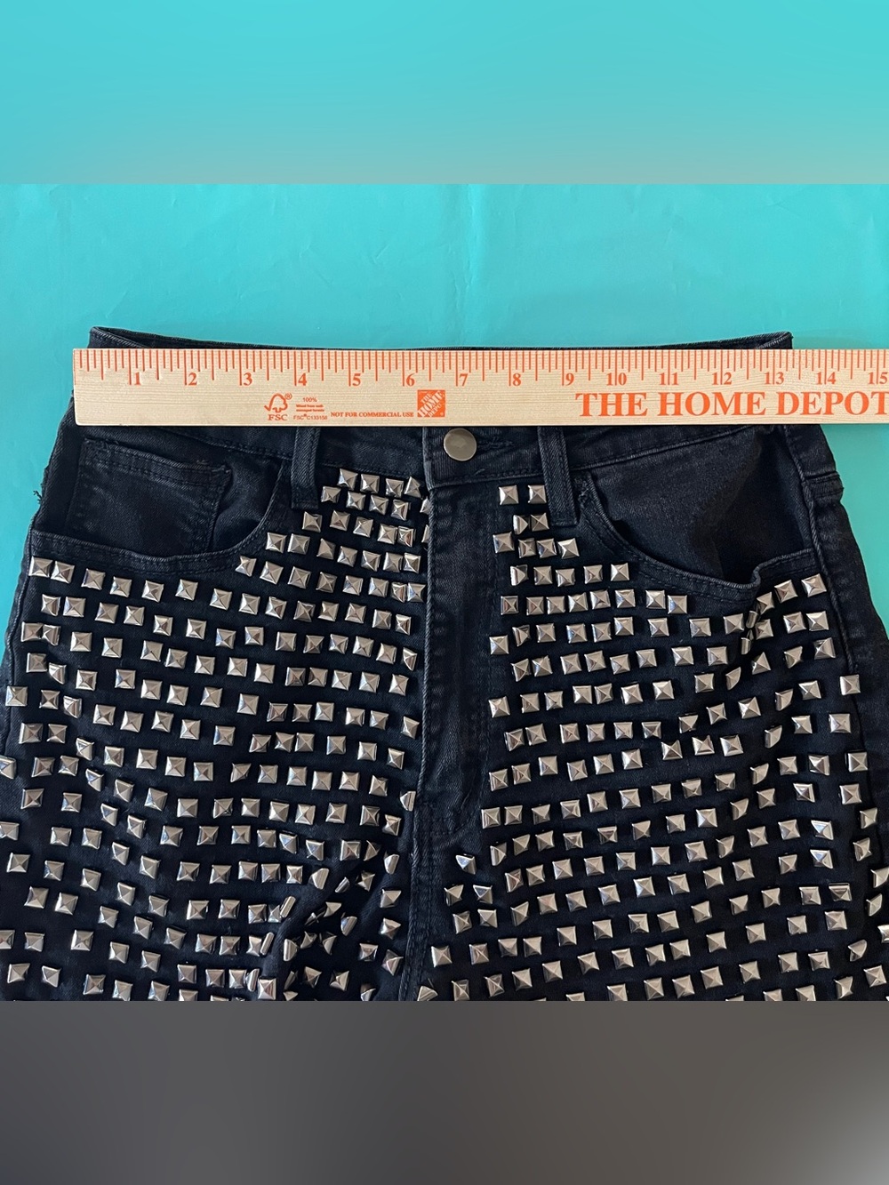 Fashion Nova Black High-Waist Studded Denim Shorts - Picture 8 of 8